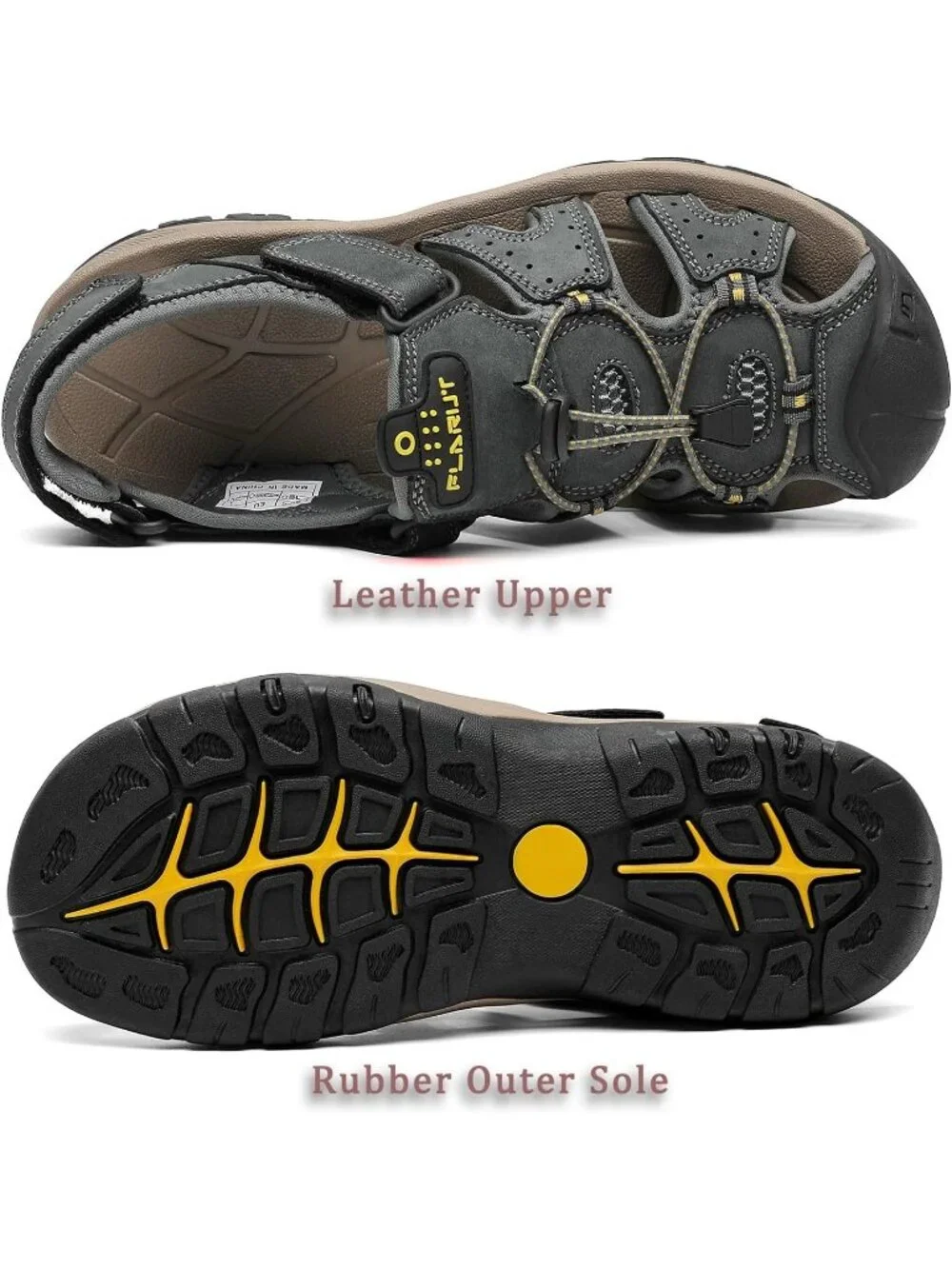 Mens Grey Closed Toe Leather Athletic Outdoor Hiking Sport Casual Sandal Shoes